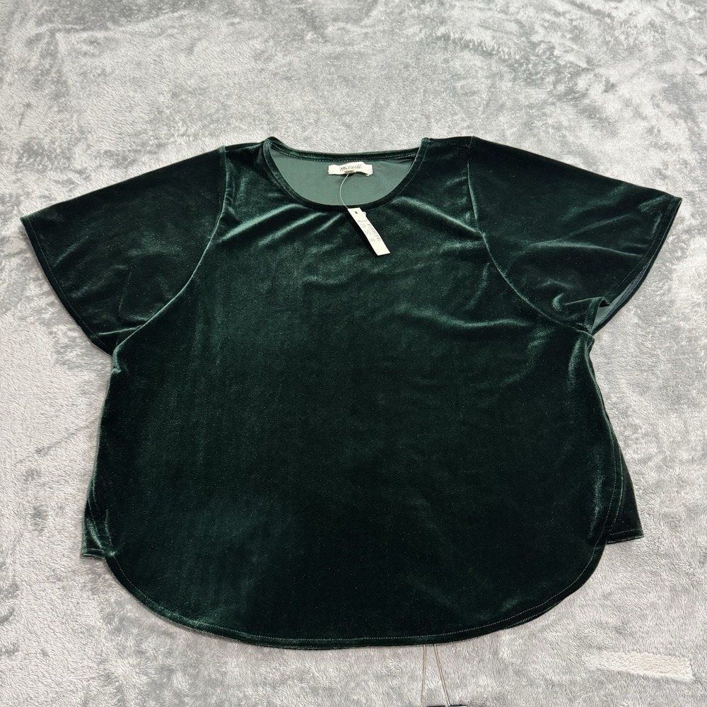 Madewell NEW Women's Forest Green Velvet Butterfly Sleeve Top Sz XXS Fairy Boho